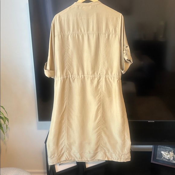 Michael Kors 100% Silk Khaki Shirt Dress Roll Tab Sleeves Size XL - Picture 8 of 13